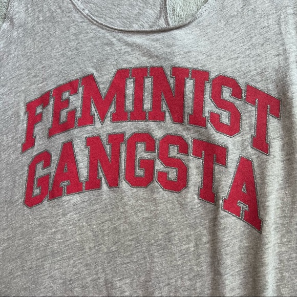 Pam & Gela Feminist Gangsta Glitter Graphic Distressed Racerback Tank Top L - Picture 7 of 13